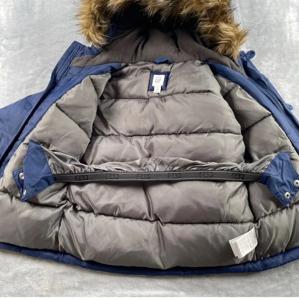 Baby Gap Coat 12-18m Toddler Blue Cold Control Max Faux Fur Hood Warmest Puffer